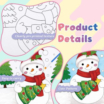 Anseal 12 Packs Pre Drawn Canvas to Paint, 4" X 4" Merry Christmas Happy New Year Pre-Printed Canvas Paint Party, Stretched Outline Painting Boards for Beginners, Party Favor - style: Christmas