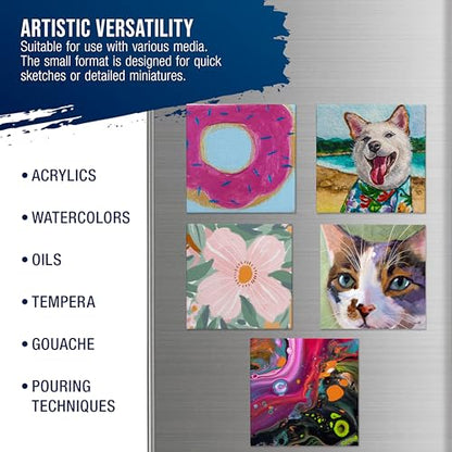 U.S. Art Supply Mini Magnetic Canvas Panels, 24 Pack, 4x4 Inch, Primed 8 Ounce Heavyweight Cotton, Small Canvases for Painting Acrylic and Watercolor, White Square Flat Canvas Boards - size: 4" x 4"