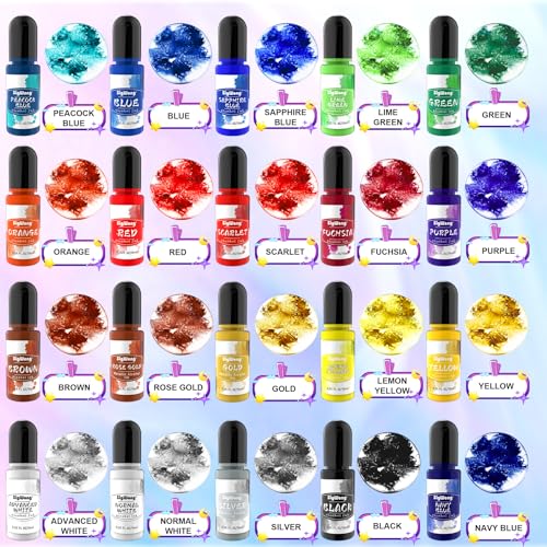 Alcohol Ink Set - Vibrant Colors High Concentrated Alcohol-Based Ink, Concentrated Epoxy Resin Paint Colour Dye Great for Resin Petri Dish, Coaster, Painting (10ml Each)