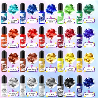 Alcohol Ink Set - Vibrant Colors High Concentrated Alcohol-Based Ink, Concentrated Epoxy Resin Paint Colour Dye Great for Resin Petri Dish, Coaster, Painting (10ml Each)