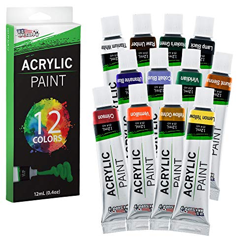 U.S. Art Supply Professional 12 Color Set of Acrylic Paint in 12ml Tubes - Rich Pigment Vivid Colors for Artists, Students, Beginners, Adults - Canvas, Portrait Paintings, Wood, Craft, Hobby - size: 12 Count (Pack of 1)