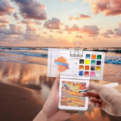 Pocket Watercolor Set 24 Vibrant Colors Travel Art Kit with Palette - color: 15 Grids with 24 Color Acrylic Palette