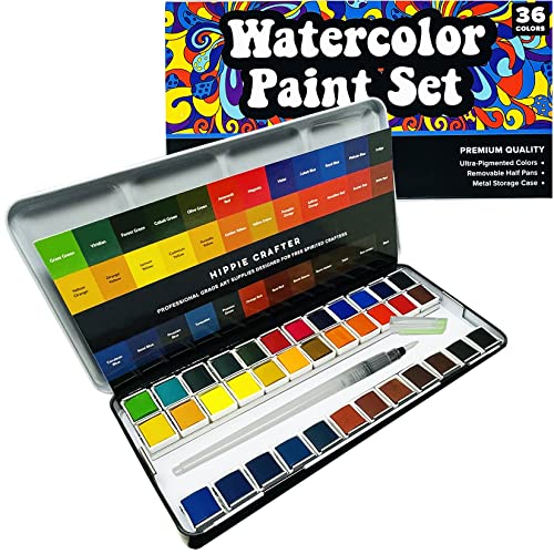 Professional Watercolor Paint Set, 36 Water Colors, Painting Kit with Palette and Brush Pen, Portable Watercolor Paints for Travel and Art Projects