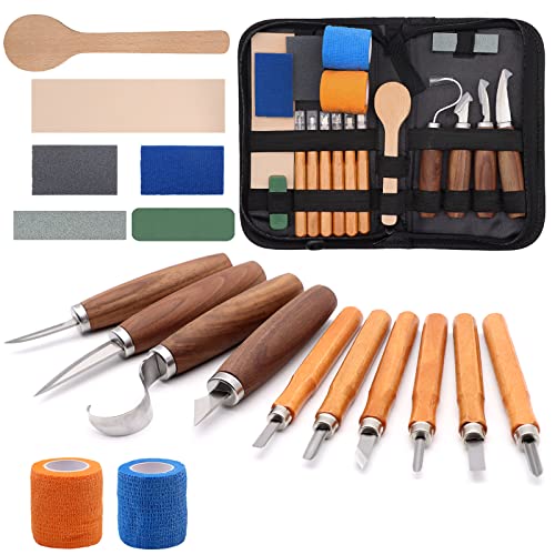VIBRATITE Wood Carving Kit, 19 PCS Wood Carving Tools for Beginners | Detail Carving Knife, Spoon Blanks and Accessories, Whittling Kit for Kids & Adults, Woodworking and DIY Crafts - color: 19PCS