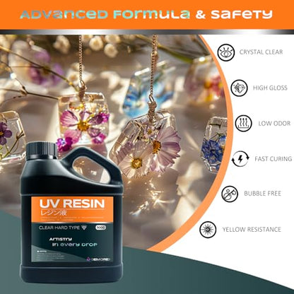UV Resin 500g, Demorex Upgrade UV Resin Kit, Low Odor Crystal Clear Epoxy, Fast Cure for Jewelry Making, Molds, DIY Craft Decoration, Bonding, Casting and Coating - size: 500g