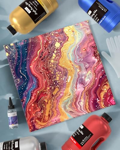 Nicpro 8 Colors 33.8 oz Large Bulk Metallic Acrylic Pouring Paint Supplies Kit, Premixed High Flow Art Pour Paint with Silicone Pour Oil, Gloves, Tablecloths for Beginner DIY, Ready to Pour - color: Metallic Color