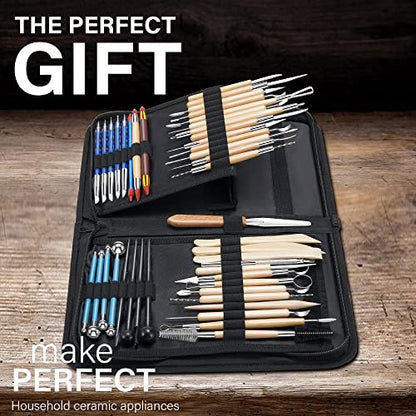 TEMONTIAN Clay Sculpting Tools Kit，Pottery Tools Kit，Clay Tools，Air Dry Clay Tools，44Pcs Double Sided Polymer Clay Tools for Adults,with Upgraded Carrying Case - color: BROWN