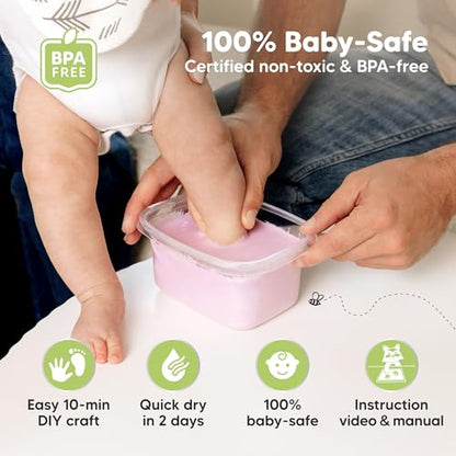 KeaBabies Baby Casting Kit Hands and Feet Mold - 3D Newborn Hand Casting Kit & Stylish Wood Base, Easy DIY Infant Foot Molds 0-9 Months,First Christmas & Baby Keepsake Shower Gifts(Round, Cloud Gray) - color: Cloud Gray, style: Round