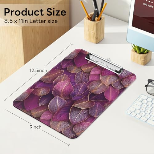 Plastic Cute Clipboard Low-Profile Metal Clip, A4 Letter Size 9 x 12.5 in, 8.5 x 11 Paper Clip Board for Teachers, Nurses, Classroom, Red Leaf - color: Red Leaf