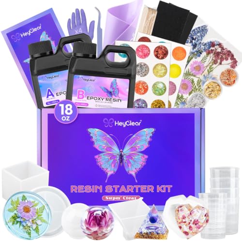 HeyClear Epoxy Resin Kit with Molds for Beginners -18 oz Super Clear and Hard Resina Complete Craft Supplies Set for Starter Casting Arts Crafts for Adults, DIY Creation Gifts - size: 18 oz Starter Kit