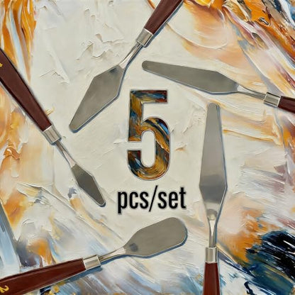 Palette Knife Set, 5 PCS Stainless Steel Painting Knives with Wood Handles for Acrylic Painting, Oil Painting, Canvas Texturing, Mixing, Blending, Impasto, Art Supplies for Artists, Beginners