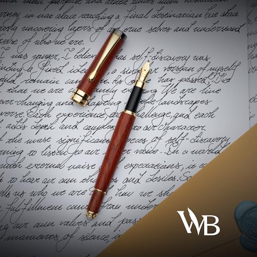 Wordsworth & Black Calligraphy Pen Gift Set, Includes Ink Bottle, 6 Cartridges, Refill Converter, 6 Replacement Nibs, Luxury Bamboo, Journaling, Smooth Writing Pens [Rosewood] - color: Rosewood