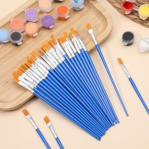 40 Pcs Flat Paint Brushes, Acrylic Brushes for Painting with Nylon Hair 9mm Wide Flat Watercolor Brush Plastic Handle Craft Paint Brush for Watercolor, Oil, Crafts, Face Body Art