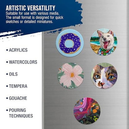U.S. Art Supply Mini Magnetic Canvas Panels, 24 Pack, 2.5 Inch Round, Primed 8 Ounce Heavyweight Cotton, Small Canvases for Painting Acrylic and Watercolor, White Square Flat Canvas Boards - size: 2.5"