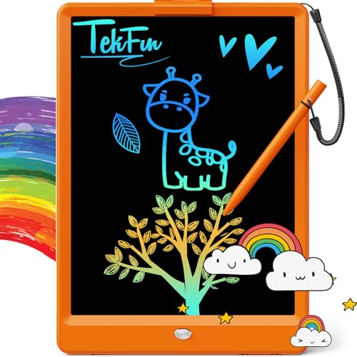 TEKFUN LCD Writing Tablet for Kids, 10-inch Coloring Drawing Pad, Mess Free Doodle Board, Airplane Travel Toys for Boys and Toddlers, Gifts for 3 4 5 6 7 8 Year Old Girls(Orange) - color: Orange, size: 10 inch