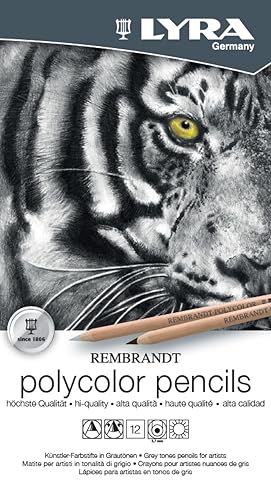 Lyra Rembrandt Polycolor Art Pencils, Set of 12 Pencils, Assorted Greys (2001122) - style: 12 Assorted Greys