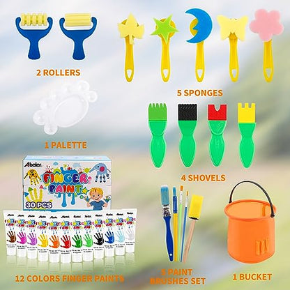 ABEIER Washable Finger Paint Kit for Toddlers, 12 Colors with Paint Tools, Safe Non-Toxic, Baby Safe Paint for Hand and Feet, Mess Free Art Supplies for Kids, DIY Crafts, Kids Gifts, Ages 3+ - style: 12 tube with tools