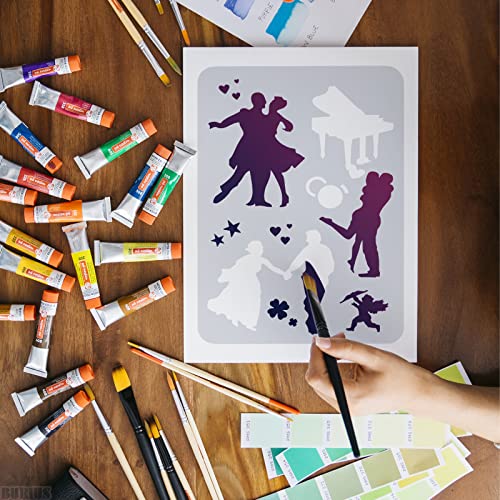 12 Pcs Large Silhouette Stencils for Painting on Wood and Canvas - Full-Size 11.6 x 8.2 in People, Couple and Family Drawing Templates with Figures and Reusable Designs for Wall Art and DIY Crafts
