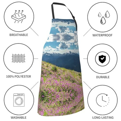 Mountains Waterproof Apron With Pockets For Adults-Adjustable Bib Apron For Cooking, Gardening, Painting,Housework