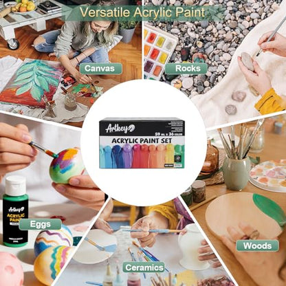 Artkey Acrylic Paint Set - 36 Colors 2 oz/59 ml Acrylic Paints Professional Artists Painting Kit for Canvases Fabric Rock Leather Easter Egg Wood Ceramic Glass Art Craft Painting - color: 36 Colors, style: Basics