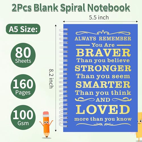 JOHSBYD 2Pcs Blank Spiral Notebook,Inspirational Gifts A5 Hardcover Sketch Book,Art Sketchbook for Drawing, Unlined, Plain Sketch Book for Women Men Work Writing,160 Pages (2, Blank Page Dark Blue) - color: Blank Page Dark Blue