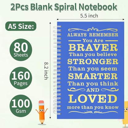 JOHSBYD 2Pcs Blank Spiral Notebook,Inspirational Gifts A5 Hardcover Sketch Book,Art Sketchbook for Drawing, Unlined, Plain Sketch Book for Women Men Work Writing,160 Pages (2, Blank Page Dark Blue) - color: Blank Page Dark Blue