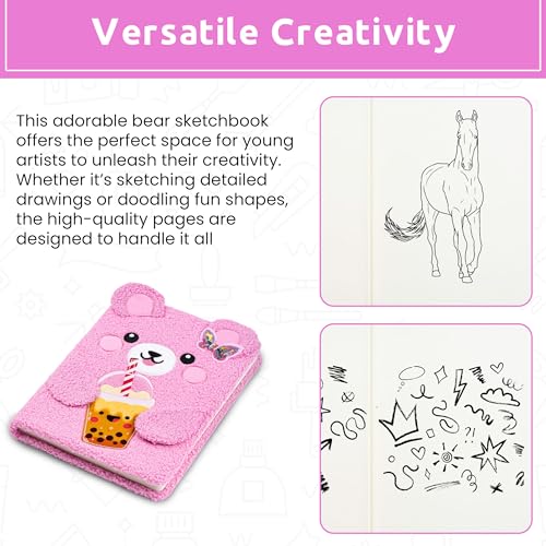 VOTUM Fuzzy Sketch Book: Personalized Artist Sketchbook: Sketching, Drawing and Creative Doodling. Notebook and Sketchbook to Draw and Journal (Pink Bear) - color: Pink Bear