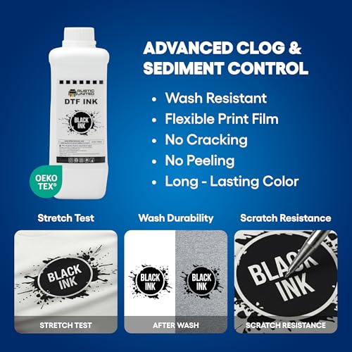 DTF Film Black Ink 1000ml - Premium Heat Transfer Direct to Film Ink for DTF Printer L1800 XP600 I3200 ET-8550 XP15000 R1390 ET-4800 ET-2800 L800 - color: Black, size: 1000ml