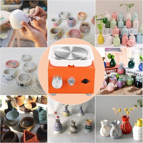 Mini Pottery Wheel Machine for Adults & Beginners, 2 Turntables (3.94" & 2.56") | 0-2000 RPM Adjustable Speed Pottery Machine Removable Splash Tray Ceramic Making Kit Includes 8 Sculpting Tools - color: Orange