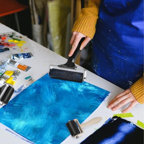 KAILIKETIY 5-Piece Printmaking Roller Set Wooden Handles 10cm Ink Roller for Crafts Stamping and Art Projects for School and DIY Use