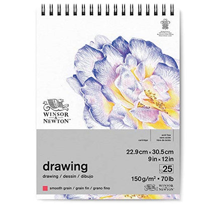 Winsor & Newton Classic Drawing Paper Pad, 9" x 12", 25 Sheets, 150gsm, Wired, Natural White - style: 9" x 12"