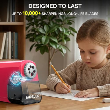 Heavy Duty Electric Pencil Sharpener-6-Hole for 6-12mm Pencils,Auto Start/Stop,Fast 4s Sharpening,Zinc Alloy Blade,10,000+ Sharpenings-Ideal for Classroom,Office & Art Use,Pink(S260) - color: Pink