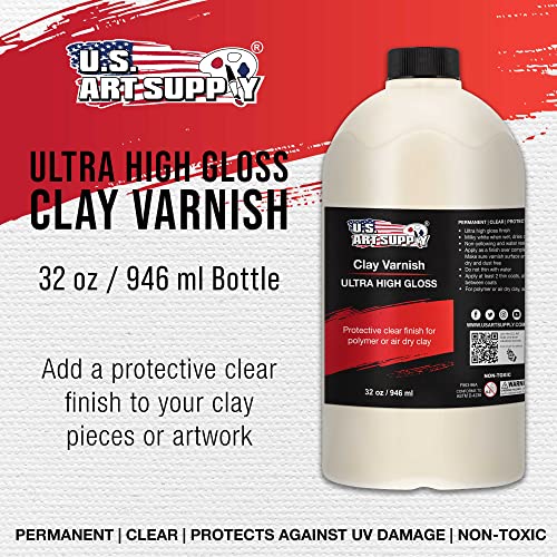 U.S. Art Supply 32 oz High Gloss Clear Acrylic Topcoat for Pouring Paint Artworks & Air Dry Clay Varnish - Acrylic Painting Protectant, Air Dry Clay Glaze for Polymer Clays, Ceramics and Sculptures - size: 32-ounces