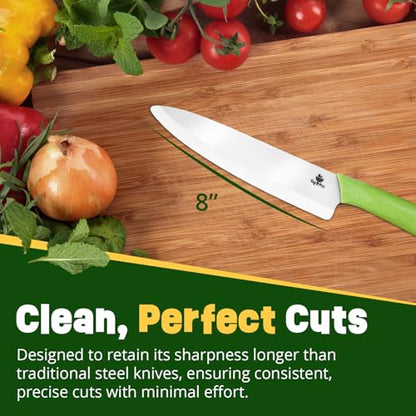 Durable Ceramic Knife for Chopping Vegetables & Fruits, 8” Non-Reactive and Professional Ceramic Chef Knife for Clean Cutting, Rust-Proof Sharp Blade with Ergonomic Handle, Gift-Ready Kitchen Knives - style: 8 inch