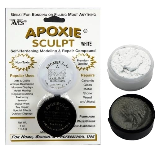 Aves Apoxie Sculpt - 2 Part Modeling Compound (A & B) - 1/4 Pound, Apoxie Sculpt for Sculpting, Modeling, Filling, Repairing, Easy to Use and Durable Self Hardening Modeling Compound–White/Stone White
