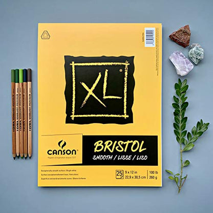 Canson XL Series Bristol Paper, Smooth, Foldover Pad, 11x14 inches, 25 Sheets (100lb/260g) - Artist Paper for Adults and Students - Markers, Pen and Ink - size: 11x14, style: Bristol, Smooth