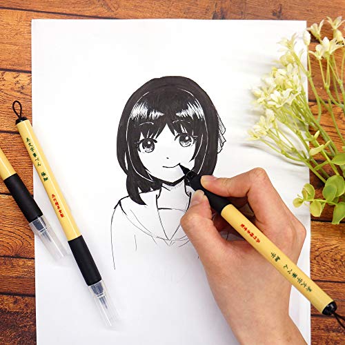 Kuretake Bimoji Brush Pen, 5 pcs set (Extra Fine, Fine, Medium, Large, Medium Brush), great for Calligraphy, Hand lettering and Illustration, for Beginners and Professional, Made in Japan - style: Variety 5pcs box