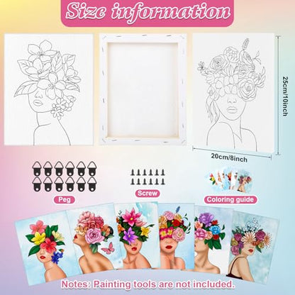 COCHIE 6 Pack 8x10 Inches Flower Girls Pre Drawn Canvas to Paint for Sip and Paint Party, Pre Printed Framed Canvases Set, Floral Girl Pre Sketched Canvas for Painting for Adults Kids - style: Flower Girl