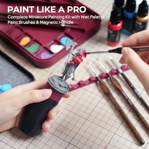Nicpro Professional Miniature Painting Kit with Wet Palette, Miniature Painting Handle & 11PCS Detail Paint Brushes Drybrush, Sponge, Pallet Paper, Brush Holder Mixing Paint Saver Palette - color: Red & Black