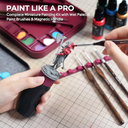 Nicpro Professional Miniature Painting Kit with Wet Palette, Miniature Painting Handle & 11PCS Detail Paint Brushes Drybrush, Sponge, Pallet Paper, Brush Holder Mixing Paint Saver Palette - color: Red & Black