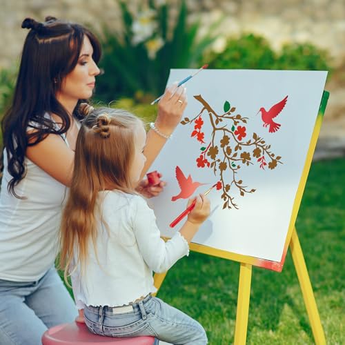 AFRITEE Hummingbird Stencils for Painting Reusable - 9 Pcs Cardinal Bird Reusable Craft Template on Wood for Home Decor, Floral Painting Stencil DIY Home Wall Floor Holiday Decorations - style: Hummingbird