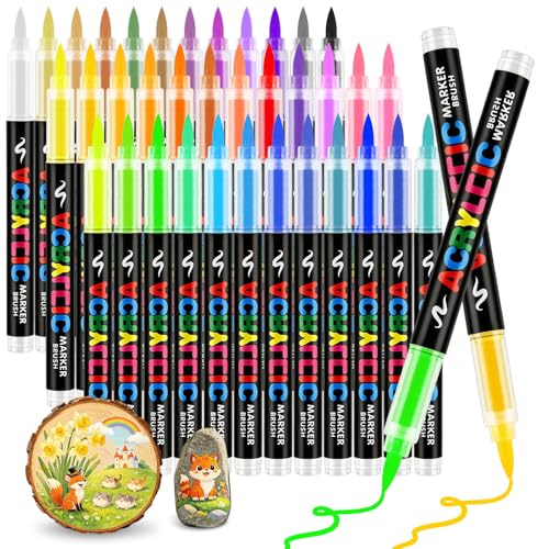 36 Colors Acrylic Paint Markers Brush Tip, Paint Pens for Rock With Direct-Liquid Ink Control , Acrylic Paint Pen Set No-Bleed Coloring Markers for Wood, Stone, Glass, Ceramic,Painting, DIY Crafts - color: 36 Colors