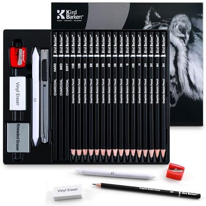 24PCS Professional Sketch Pencil Set – 5H to 14B Pencils, Charcoal Pencils, Art Supplies Kit with Erasers, Sharpener, Knife – Ideal Gift for Artists, Students, Kids, Beginners