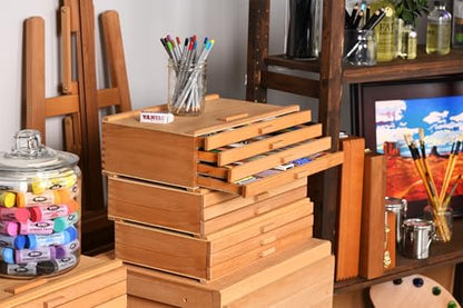 Cezanne Creative Mark Pastel Storage Box, 4-Drawer Wooden Art & Craft Supplies Organizer, Birch Wood, Brown - size: 4 Drawer