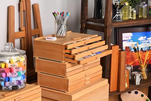 Cezanne Creative Mark Pastel Storage Box, 4-Drawer Wooden Art & Craft Supplies Organizer, Birch Wood, Brown - size: 4 Drawer