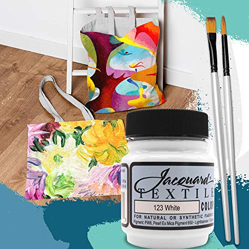 Moshify Jacquard Products White Textile Color Fabric Paint Made in USA - JAC1123 2.25-Ounces - Bundled Brush Set - size: 2.25 Ounce (Pack of 1)