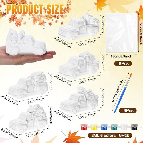 JellyArch 6 Set Fall Thanksgiving DIY Ceramic Painting Kit 3D Ready to Paint Your Own Truck with Pumpkins Turkey Maple Leaf Statues Unpainted Plaster Craft with Brush Paint Bag for Adult - style: Autumn