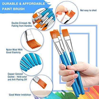 Zonon 30 Pieces Paint Brushes Bulk Small Flat Top Acrylic Oil Paint Brush for Artists Mini Touch up Crafts Detail Painting(1 Inch,Blue) - color: Blue, size: 1 Inch