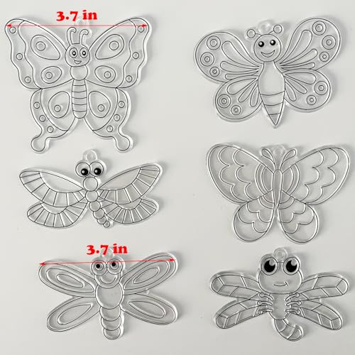 Ayhuhra 30 Sets Butterfly Suncatchers Crafts Kit Dragonfly Suncatcher DIY Window Paint Art Suncatcher Kits for Spring Summer Easter Party Activities Art Project Party Favors - style: Butterfly