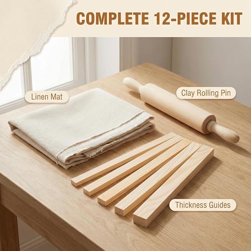 Lupnkl 12-Pack Ceramic & Pottery Tools Kit Clay Rolling Pin & Slab Roller for Pottery, Ideal for Clay Projects & Pottery Teaching, Complete Ceramic Tools Kit